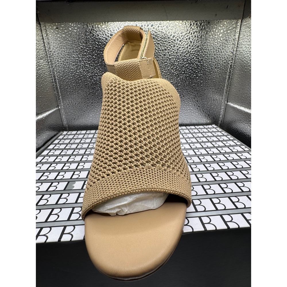 Newbella Tan Knit Block Heel Sandals Open Toe Ankle Strap Size 39 8 US - Picture 4 of 4